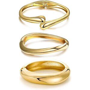 Trendy Gold-3Set Bangle bracelet Women teen chunky adjustable twist cuff jewelry
